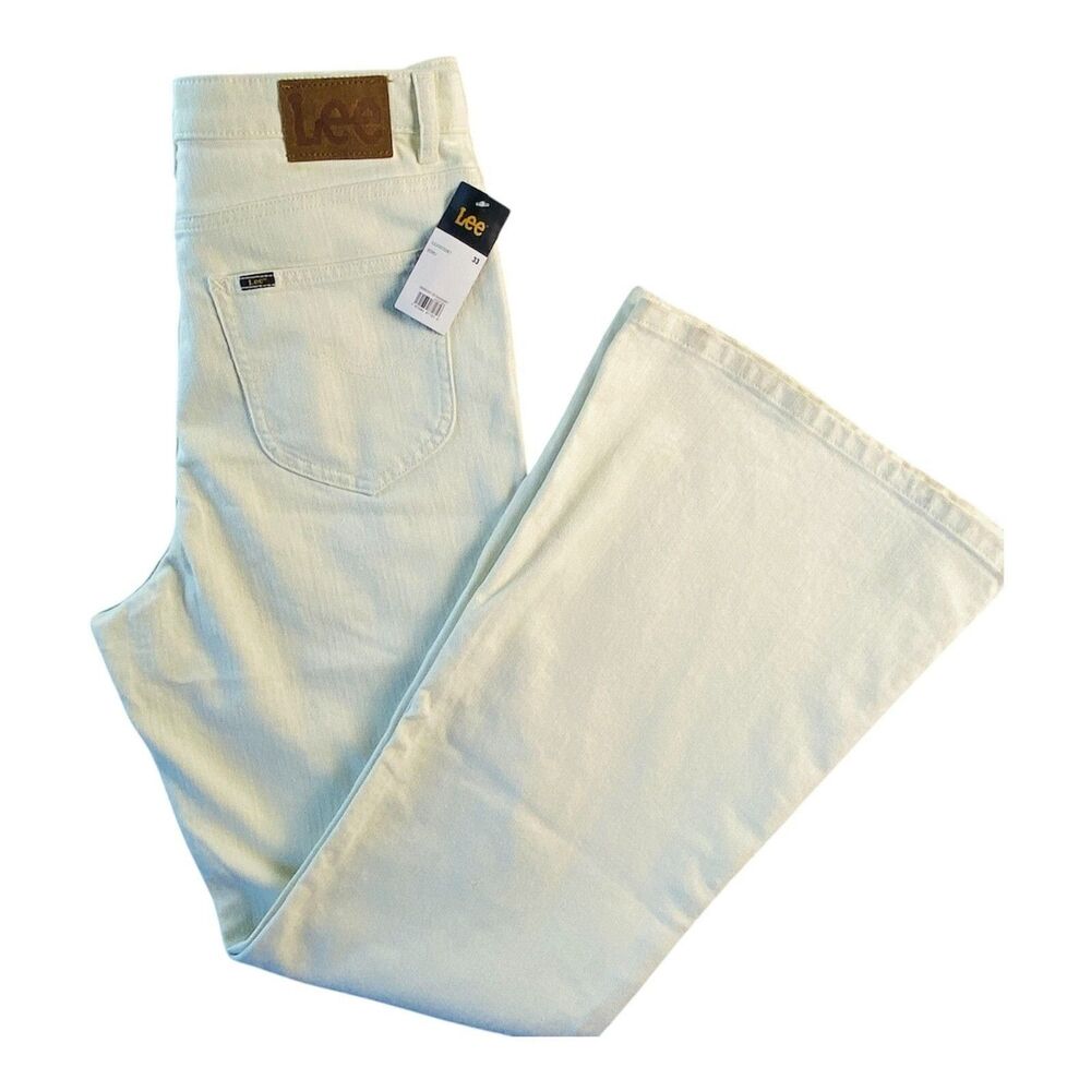 Lee Flare Jeans Womens Size 33‎ Ecru NEW Metallic Shimmer High Rise Heritage - Picture 4 of 12